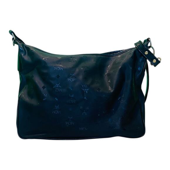 Vintage MCM Womens Goldware Logo Black Leather Shoulder Hobo Purse Bag - Picture 3 of 13